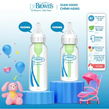 Bình sữa Dr.Brown's cổ hẹp 120ml & 250ml nhựa PP Options Plus - Giá 310.000đ