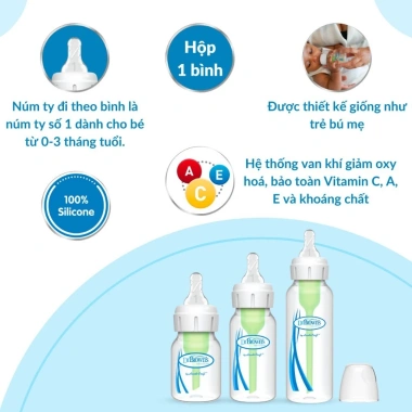 Bình sữa Dr.Brown's cổ hẹp 120ml & 250ml nhựa PP Options Plus - Giá 310.000đ