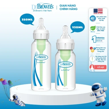 Bình sữa Dr.Brown's cổ hẹp 120ml và 250ml nhựa PP Options Plus tách an toàn, giảm giá