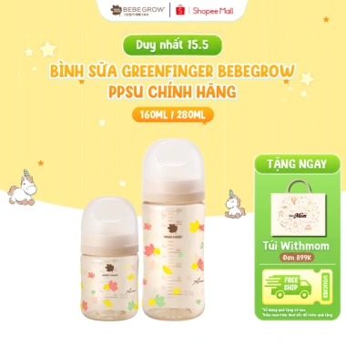 Bình sữa Greenfinger Bebegrow PPSU an toàn 160ml/280ml chịu nhiệt tốt - 490k