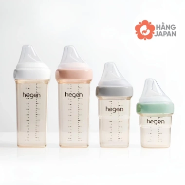 Bình sữa Hegen 60‑330ml cao cấp, có phụ kiện nút, cổ nối, nắp đậy - Hàng chính hãng