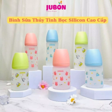Bình sữa JUBON thủy tinh bọc silicone cao cấp 150ml-240ml, an toàn cho bé, giảm giá 149.900₫