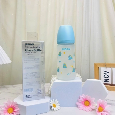 Bình sữa JUBON thủy tinh bọc silicone cao cấp 150ml-240ml, an toàn cho bé, giảm giá 149.900₫