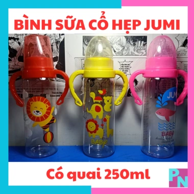 Bình sữa Jumi 140-250ml, núm vú mềm, kháng sặc, giảm đầy hơi, tay cầm, không quai