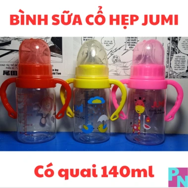 Bình sữa Jumi 140-250ml, núm vú mềm, kháng sặc, giảm đầy hơi, tay cầm, không quai