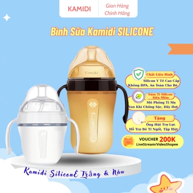 Bình sữa Kamidi silicone an toàn cho bé sơ sinh, chống sặc, giảm đầy hơi, 414k