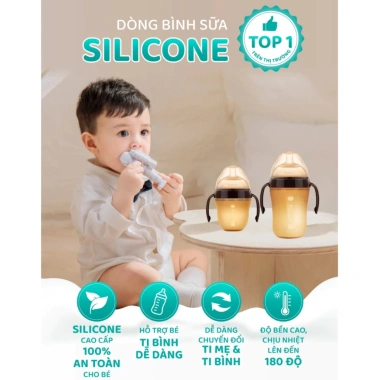 Bình sữa Kamidi silicone an toàn cho bé sơ sinh, chống sặc, giảm đầy hơi, 414k