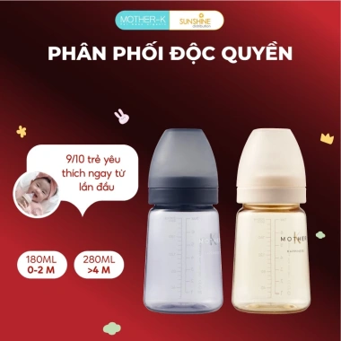 Bình sữa Mother-K nhựa PPSU cao cấp 180ml núm ti Silicone y tế - Giá ưu đãi 287,200₫