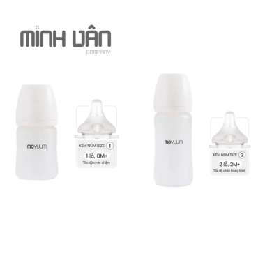 Bình sữa Moyuum thuỷ tinh tráng silicon 150ml/240ml - Giá 565k, không đổi núm 5 Bình sữa Moyuum thuỷ tinh tráng silicon 150ml/240ml - Giá 565k, không đổi núm 5