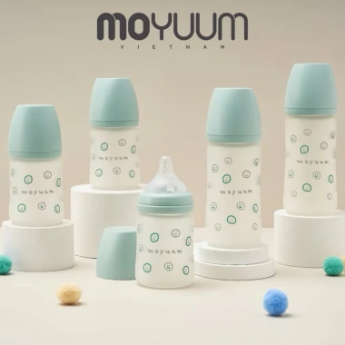 Bình sữa moyuum thủy tinh tráng silicon trơn hoạ tiết - chính hãng, giá 110.000₫ 8