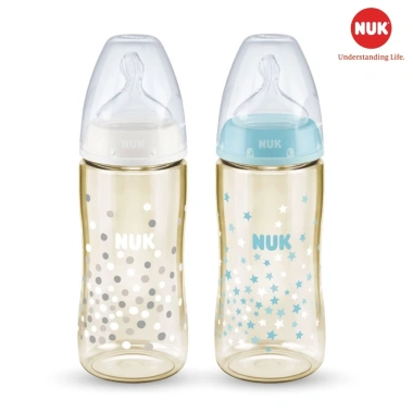 Bình sữa NUK cảm biến nhiệt PPSU chuẩn EU, núm ti silicone, 150ml-300ml