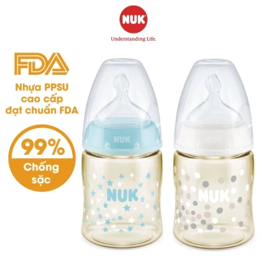 Bình sữa NUK PPSU – siêu nhẹ, chống vỡ, nút ti silicone chỉnh nha, giá 279.200₫