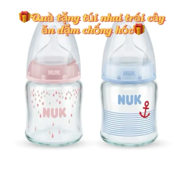 Bình sữa NUK thủy tinh 120‑240ml chính hãng tem PP, núm ti Silicone - 188.000₫