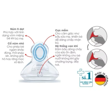 Bình sữa NUK thủy tinh 120‑240ml chính hãng tem PP, núm ti Silicone - 188.000₫