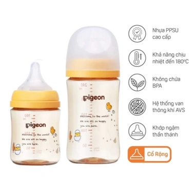 Bình sữa Pigeon nội địa Nhật thế hệ 3 màu vàng Gà Con - 160ml/240ml, thiết kế mới, an toàn, giảm giá 255k 4