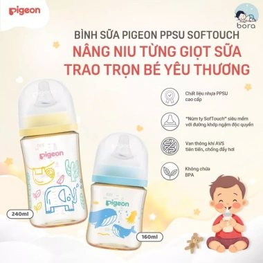 Bình sữa Pigeon PPSU Plus 160/240ml Thế hệ III nút SS-3L chính hãng 329.900₫