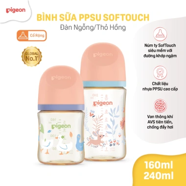 Bình Sữa Pigeon PPSU Softouch 160ml-240ml Hoạ Tiết Ngỗng Thỏ Hồng - 551,000₫