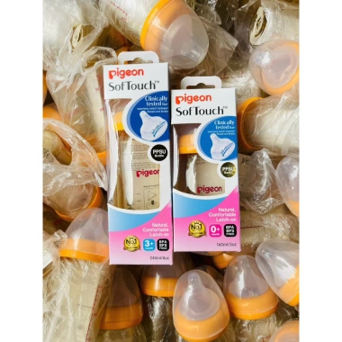 Bình sữa Pigeon Softouch PPSU cổ rộng 160ml/240ml - Phiên bản mới, an toàn bé 2.025, ưu đãi 185k