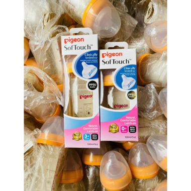 Bình sữa Pigeon Softouch PPSU cổ rộng 160ml/240ml - Phiên bản mới, an toàn bé 2.025, ưu đãi 185k