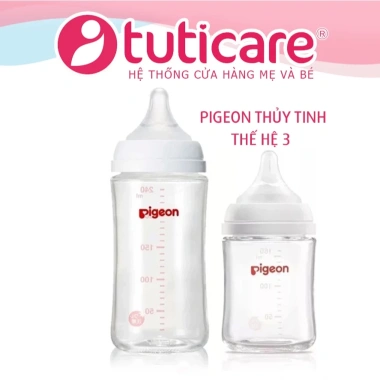 Bình sữa Pigeon thuỷ tinh nội địa Nhật 160ml-240ml, núm ti III, ưu đãi 388.000đ