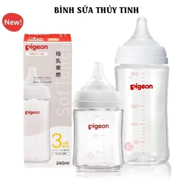 Bình sữa Pigeon thuỷ tinh nội địa Nhật 160ml-240ml, núm ti III, ưu đãi 388.000đ