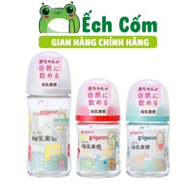 Bình Sữa Pigoen Gấu Thủy Tinh Nhật Thế Hệ 3 Núm Ti Mềm 160/240ml Chính Hãng