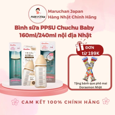 Bình sữa PPSU Chuchu Baby 160ml/240ml cổ hẹp - rộng an toàn Nhật Bản, giảm giá 175k