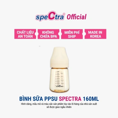 Bình sữa PPSU cổ rộng Spectra 160ml nút ti size S màu vàng gold an toàn tiện lợi