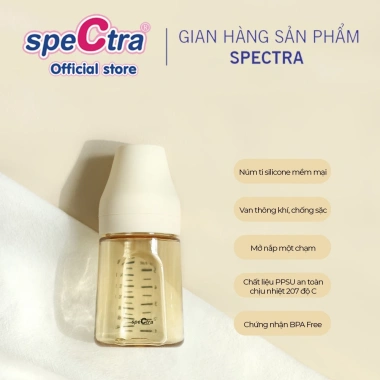 Bình sữa PPSU cổ rộng Spectra 160ml nút ti size S màu vàng gold an toàn tiện lợi