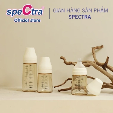 Bình sữa PPSU cổ rộng Spectra 160ml nút ti size S màu vàng gold an toàn tiện lợi