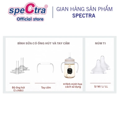 Bình sữa PPSU cổ rộng Spectra 160ml nút ti size S màu vàng gold an toàn tiện lợi