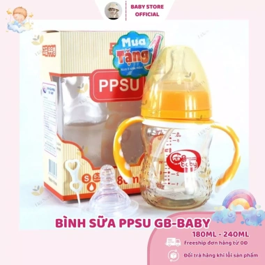 Bình sữa PPSU GB‑Baby 180ml‑240ml cổ rộng, tay cầm, tặng núm ti silicon, 35.000 VND