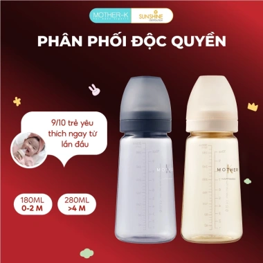 Bình sữa PPSU Mother-K 280ml núm ti silicone y tế, chống đầy hơi, giá chỉ 311.200₫ 2