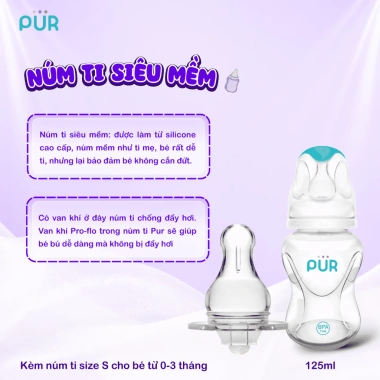 Bình sữa Pur Advanced 60ml – Núm size S (0‑3 tuổi) giá ưu đãi 148,129₫