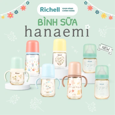 Bình sữa RICHELL Nhật Hanaemi chống sặc PPSU & Thủy tinh - An toàn bé, giá 323k