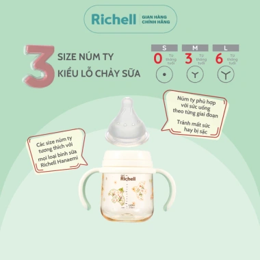 Bình sữa RICHELL Nhật Hanaemi chống sặc PPSU & Thủy tinh - An toàn bé, giá 323k