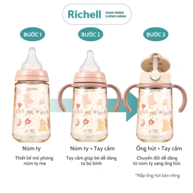Bình sữa RICHELL Nhật Hanaemi chống sặc PPSU & Thủy tinh - An toàn bé, giá 323k