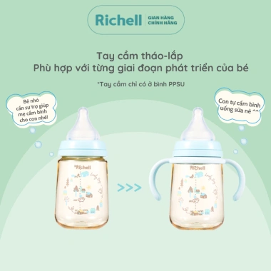 Bình sữa RICHELL Nhật Hanaemi chống sặc PPSU & Thủy tinh - An toàn bé, giá 323k