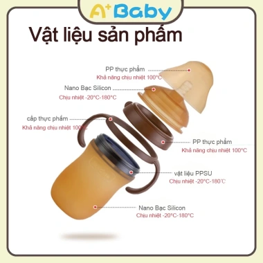 Bình Sữa Silicon Nano 240ml/150ml Giúp bé cai sữa, có tay cầm, giảm giá 34k