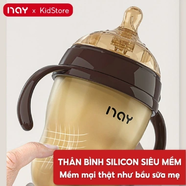 Bình sữa Silicon siêu mềm, cổ rộng, chống sặc, chống đầy hơi, tay cầm hỗ trợ tiêu hoá bé