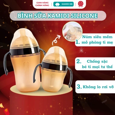Bình sữa silicone cao cấp Kamidi cho bé sơ sinh - Chống sặc, đầy hơi, an toàn 399k