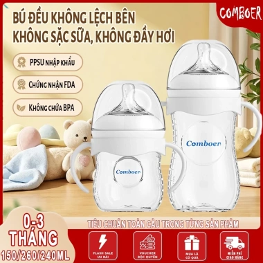 Bình sữa sơ sinh Comboer cổ rộng không BPA 150ml-330ml núm 5.5cm - Giá 28.000đ