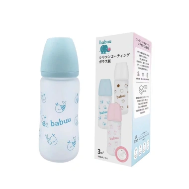 Bình sữa thủy tinh Babuu bọc silicone cổ rộng 160ml-240ml, núm mềm, khớp ngậm điều chỉnh – 165k