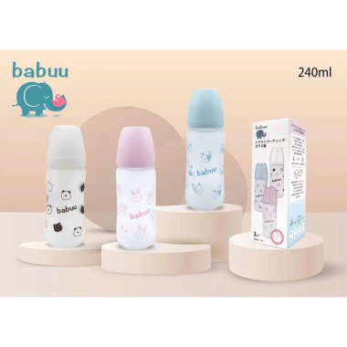 Bình sữa thủy tinh Babuu bọc silicone cổ rộng 160ml-240ml, núm mềm, khớp ngậm điều chỉnh – 165k