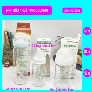 Bình sữa thủy tinh Dolphin 120ml/180ml/240ml cổ hẹp & rộng - An toàn, giá 76.000₫