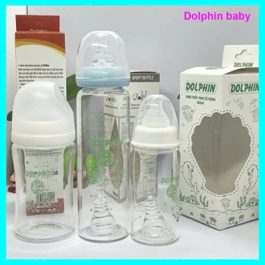 Bình sữa thủy tinh Dolphin 120ml/180ml/240ml cổ hẹp & rộng - An toàn, giá 76.000₫