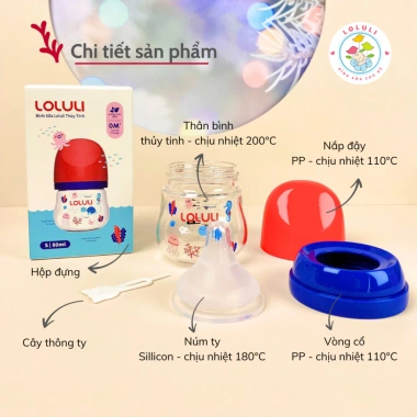 Bình Sữa Thủy Tinh Loluli Cổ Rộng 160ml Không BPA An Toàn Cho Bé Giá 240k