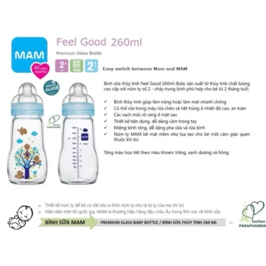 Bình sữa thủy tinh MAM 260ml Đủ màu TamTam, an toàn cho bé, giá chỉ 650.000₫ 7