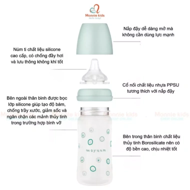 Bình sữa thủy tinh Moyuum Happy More 150/240ml - Chống sặc, đầy hơi, giảm giá 700k