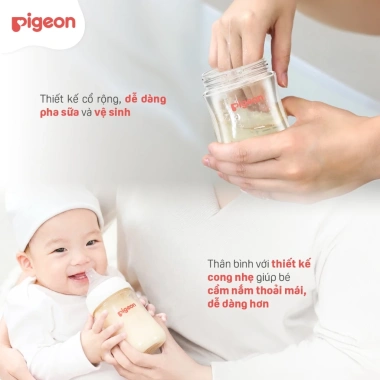 Bình sữa Thuỷ Tinh Pigeon Softouch Baby‑Friendly World 160ml‑240ml Núm siêu mềm, giá ưu đãi 539.000₫